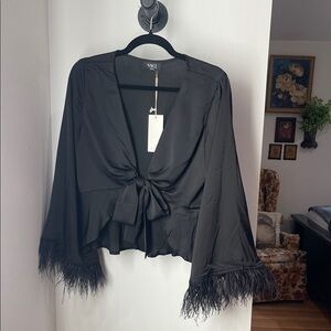 NWT VICI black satin like blouse